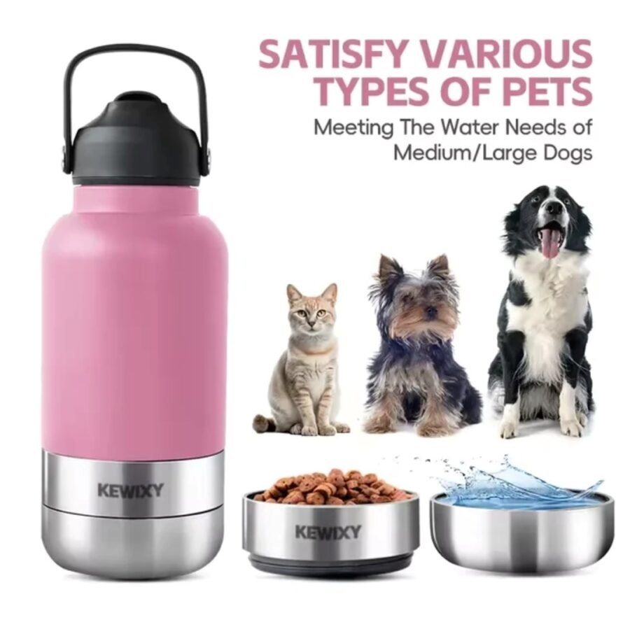 Hot Sale 3 in 1 Stainless Steel Dog & Cat Water Bottle Portable Travel Outdoor Pet Feeder With Two Bowls - Image 7